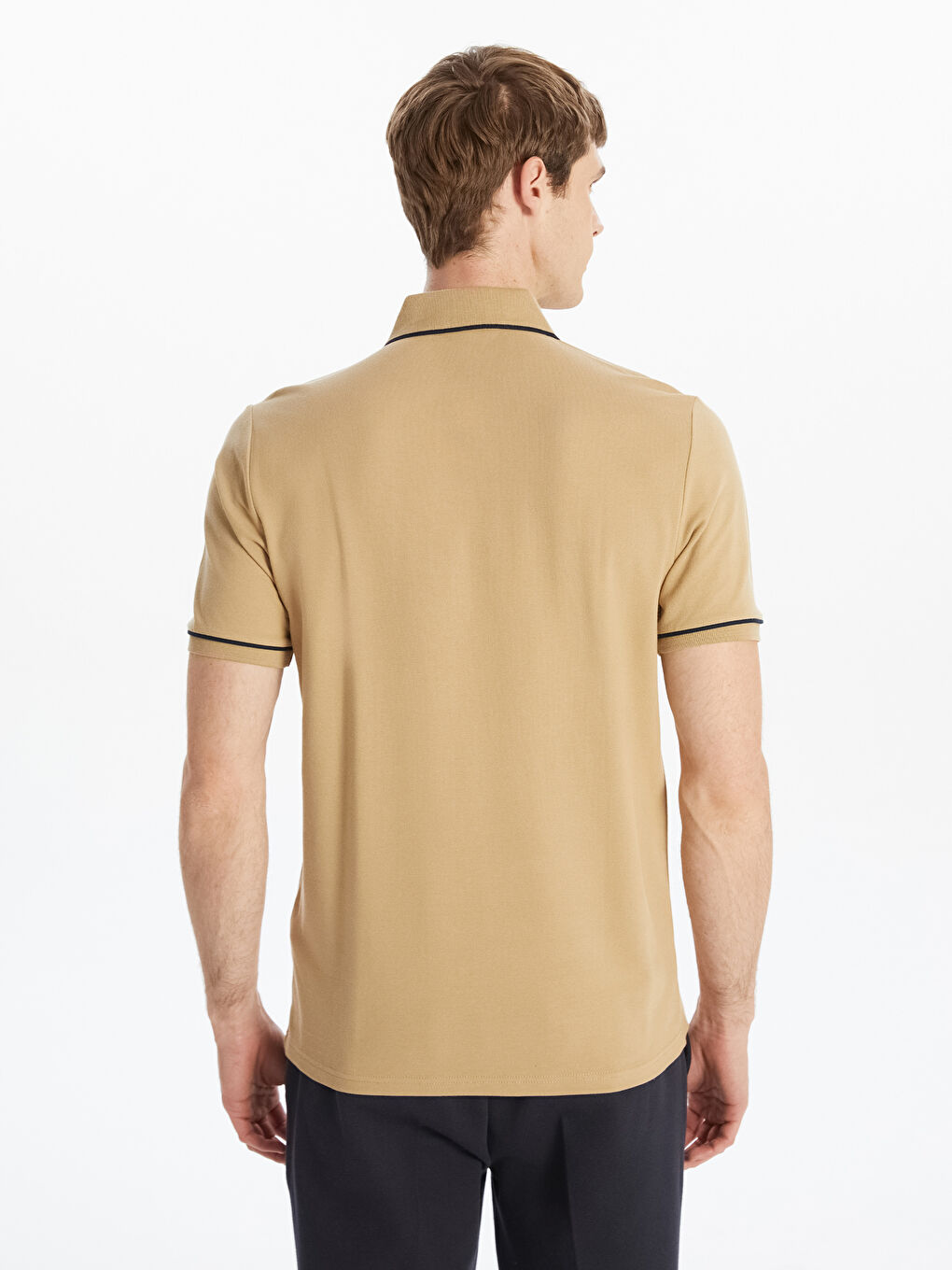 Bej Polo Yaka Kısa Kollu Erkek Tişört-3