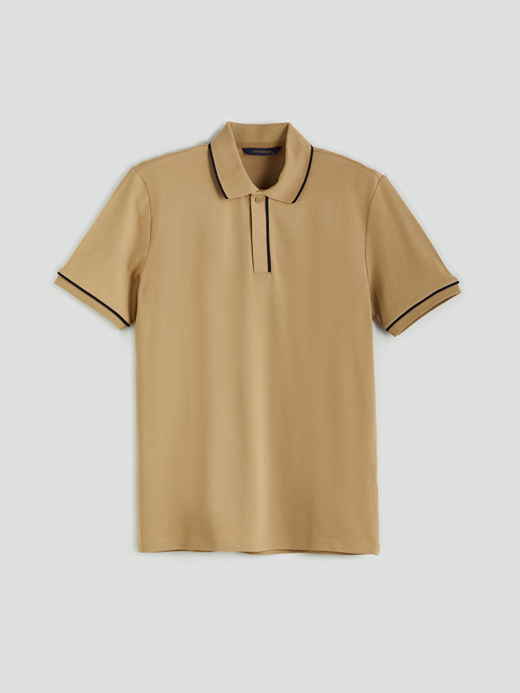 Bej Polo Yaka Kısa Kollu Erkek Tişört-4