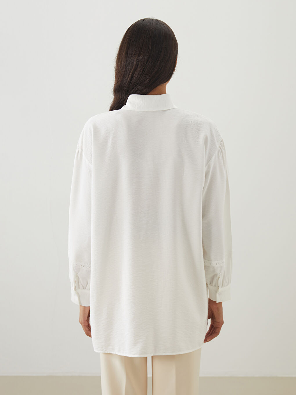 Ekru Dantel Cepli Kadın Gömlek Tunik-3