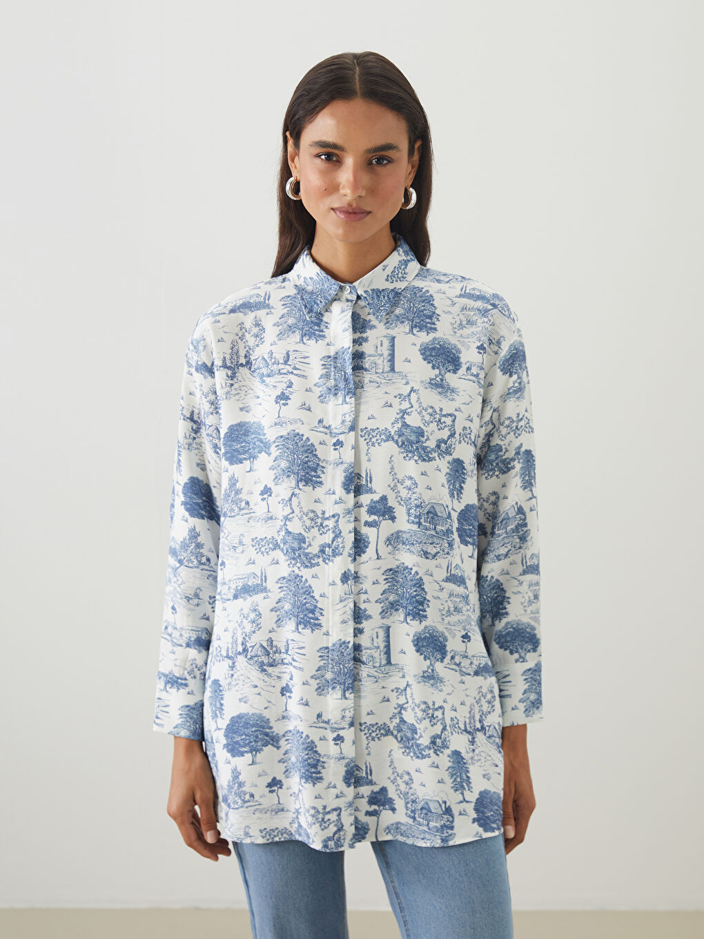 LCW Modest Woman BLUE Shirt Tunic -S5O084Z8-LQQ