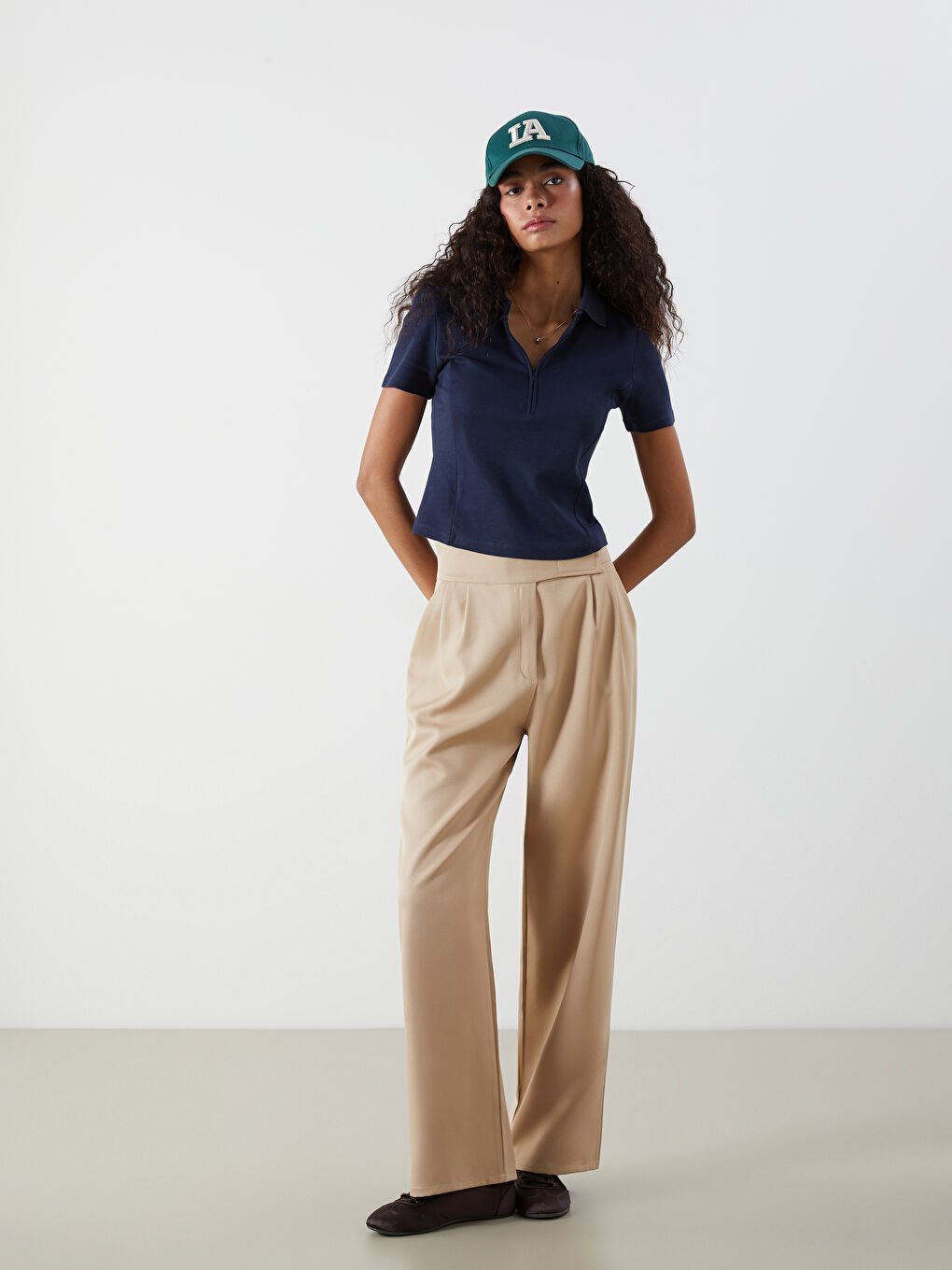 Loose Fit Wide Leg Women's Pleated Trousers -S5O090Z8-G8H