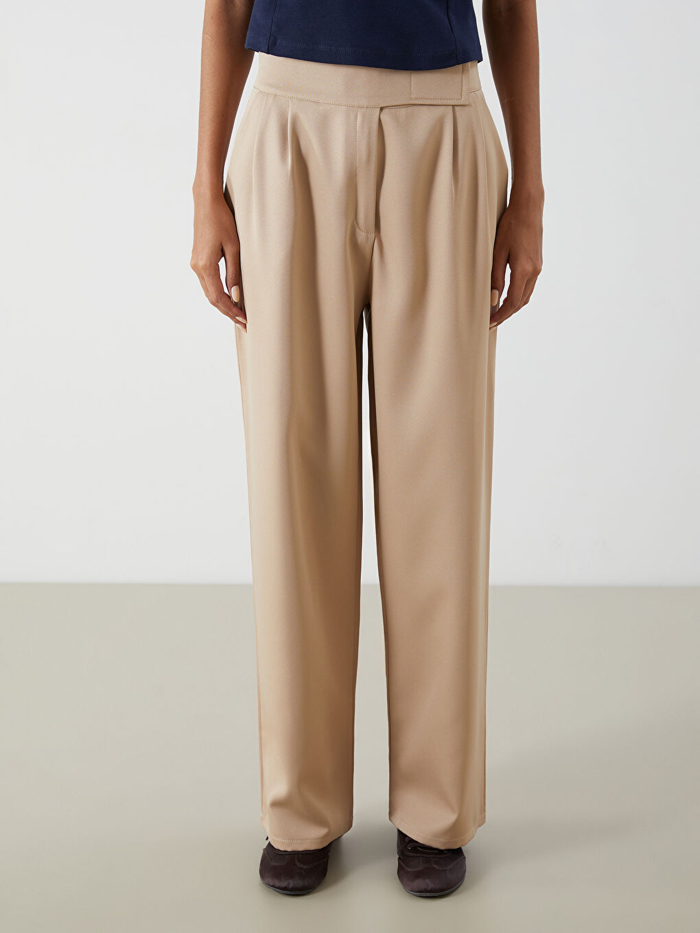 Loose Fit Wide Leg Women's Pleated Trousers -S5O090Z8-G8H