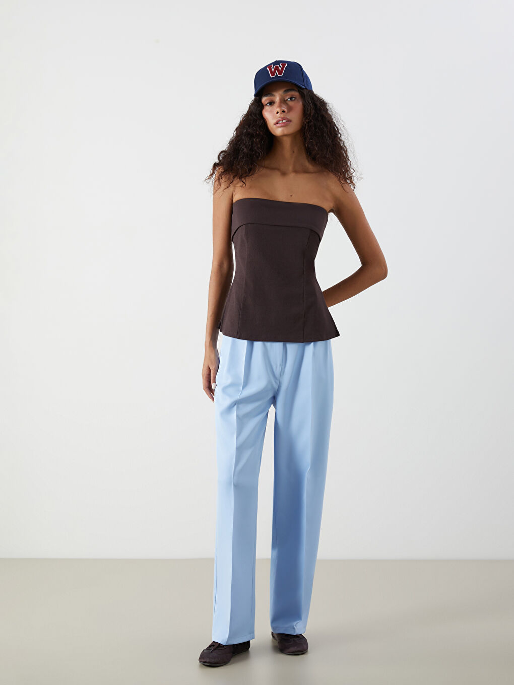 Loose Fit Wide Leg Women's Pleated Trousers -S5O090Z8-QWQ
