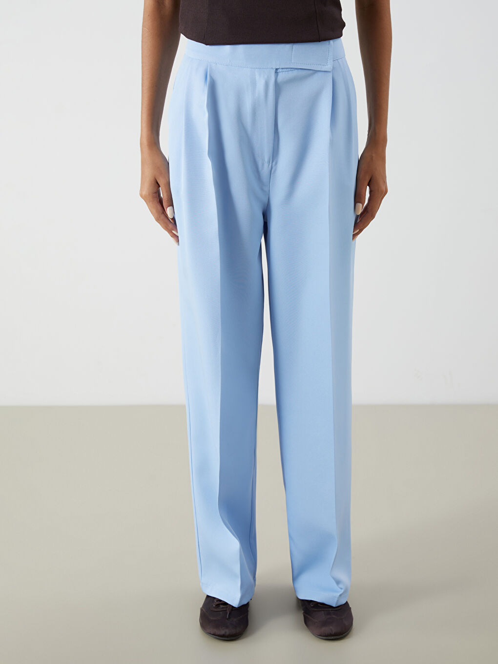 Loose Fit Wide Leg Women's Pleated Trousers -S5O090Z8-QWQ