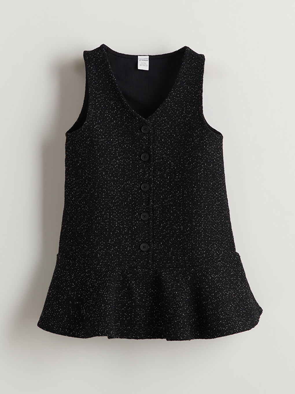 Siyah V Yaka Parlak İpli Kız Çocuk Elbise