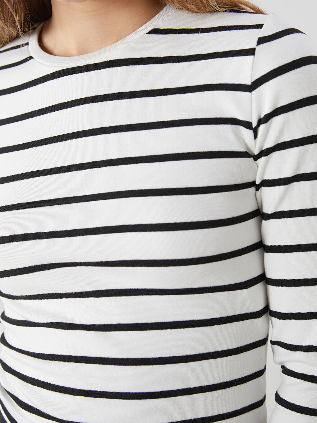 Crew Neck Striped Women's Crop -S5O121Z8-LFC