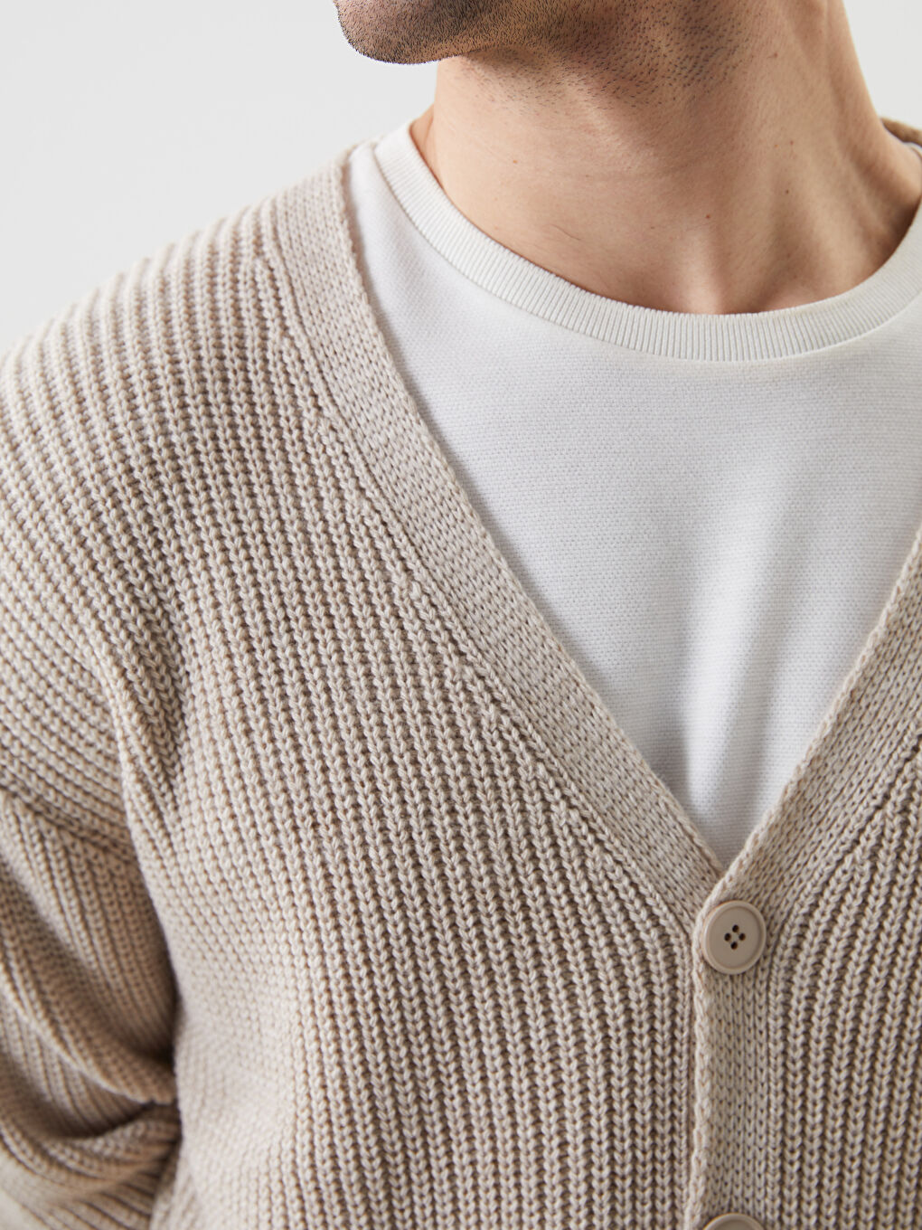 Standard Fit V Neck Men's Tricot Cardigan -S5O123Z8-D4N