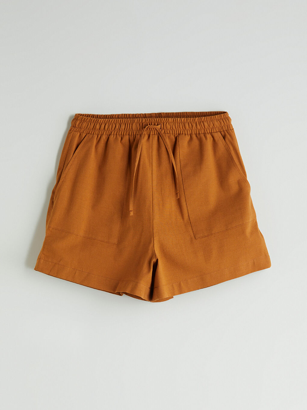 Plain Linen Blend Women's Shorts with Elastic Waist -S5O136Z8-VHM