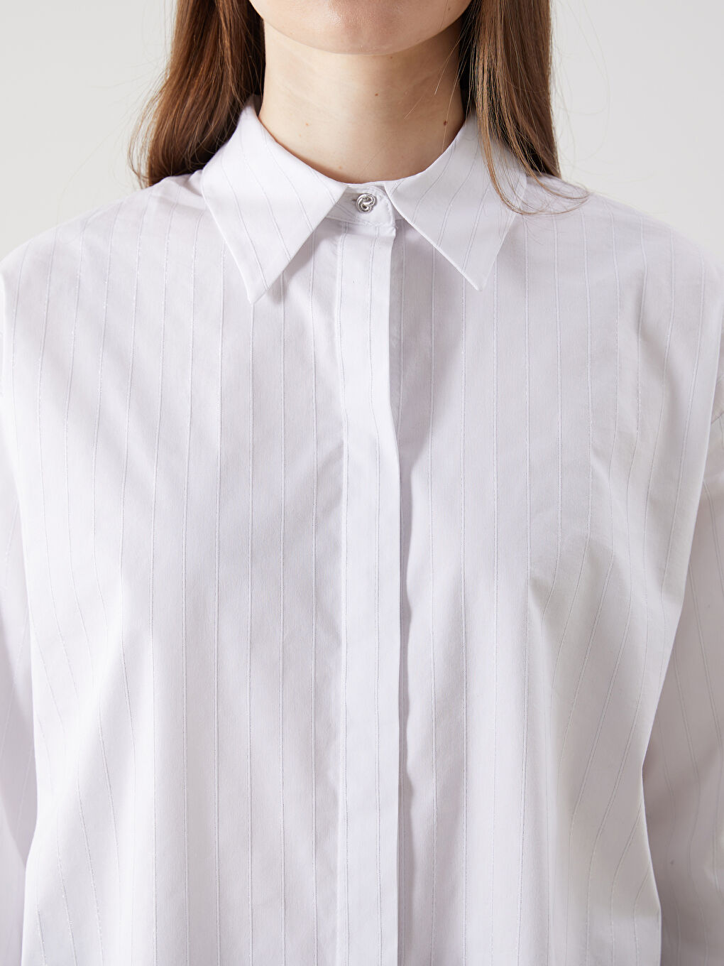 LCW Modest Gri Çizgili Poplin Kadın Gömlek Tunik - 2