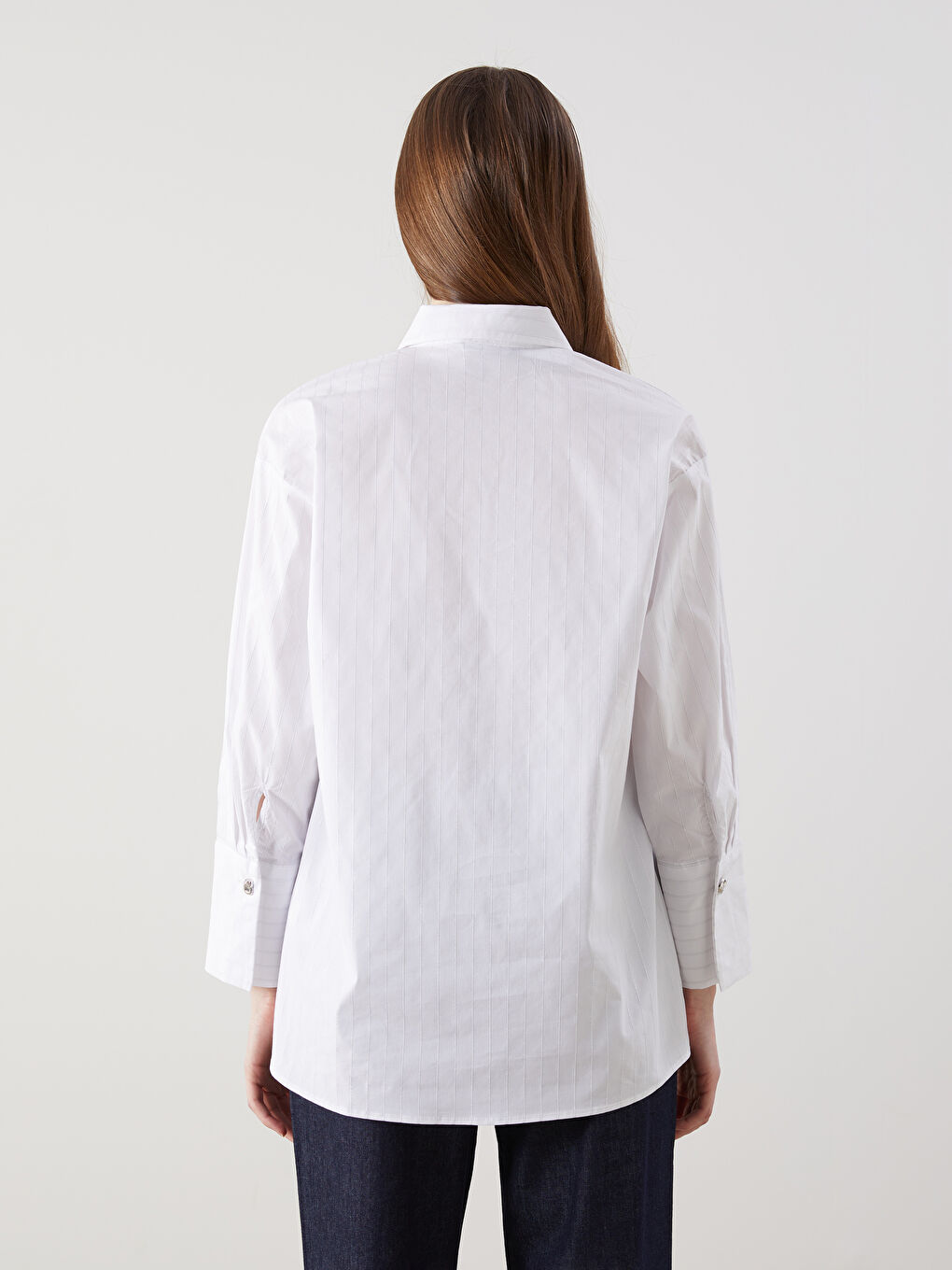 LCW Modest Gri Çizgili Poplin Kadın Gömlek Tunik - 3