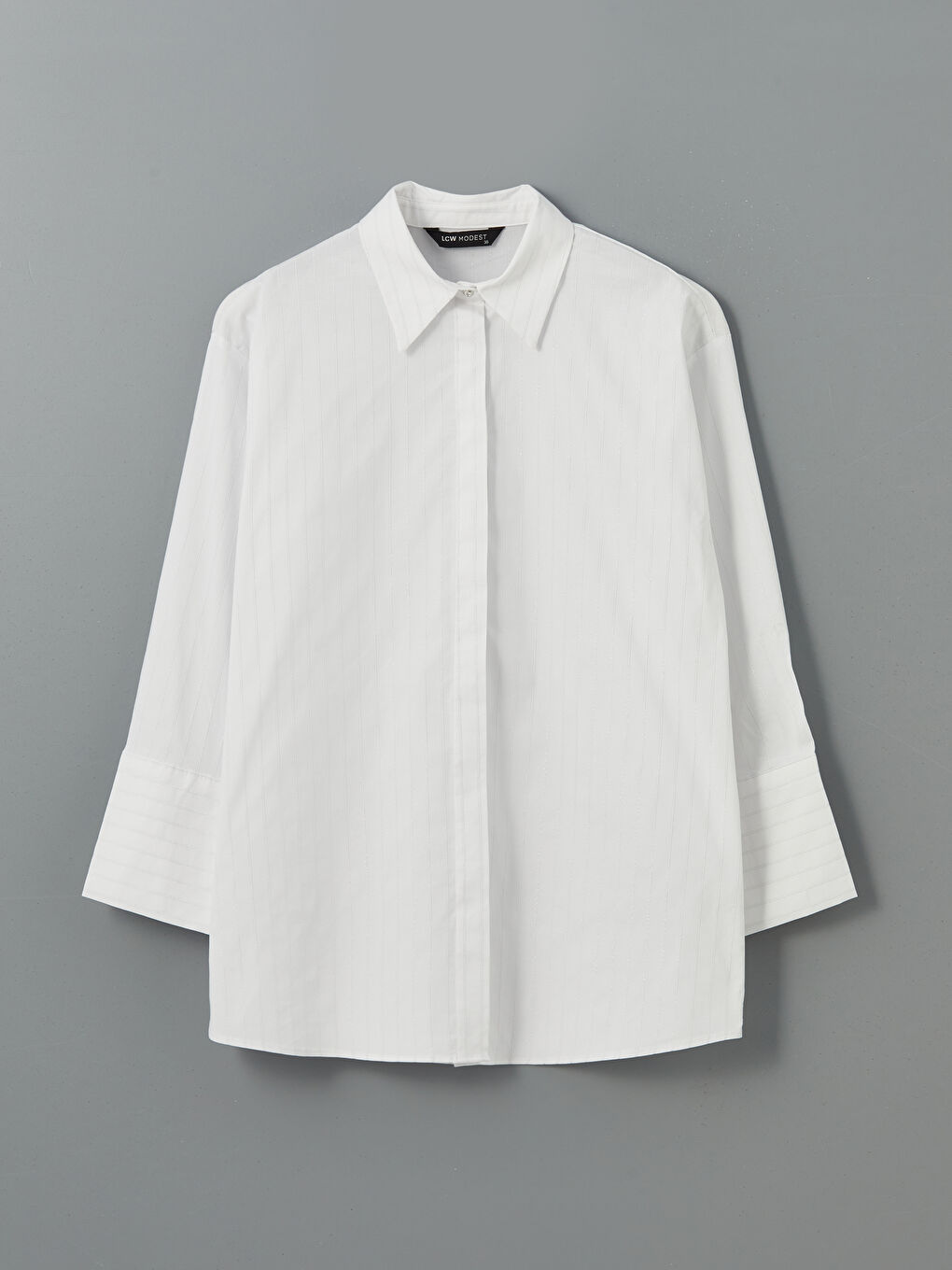 LCW Modest Gri Çizgili Poplin Kadın Gömlek Tunik - 4