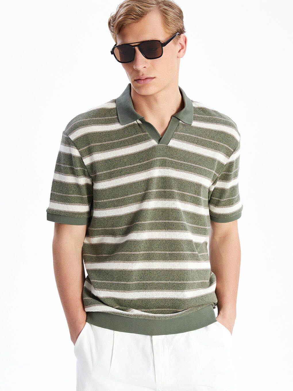 Polo Neck Striped Men's T-Shirt -S5O182Z8-LFM