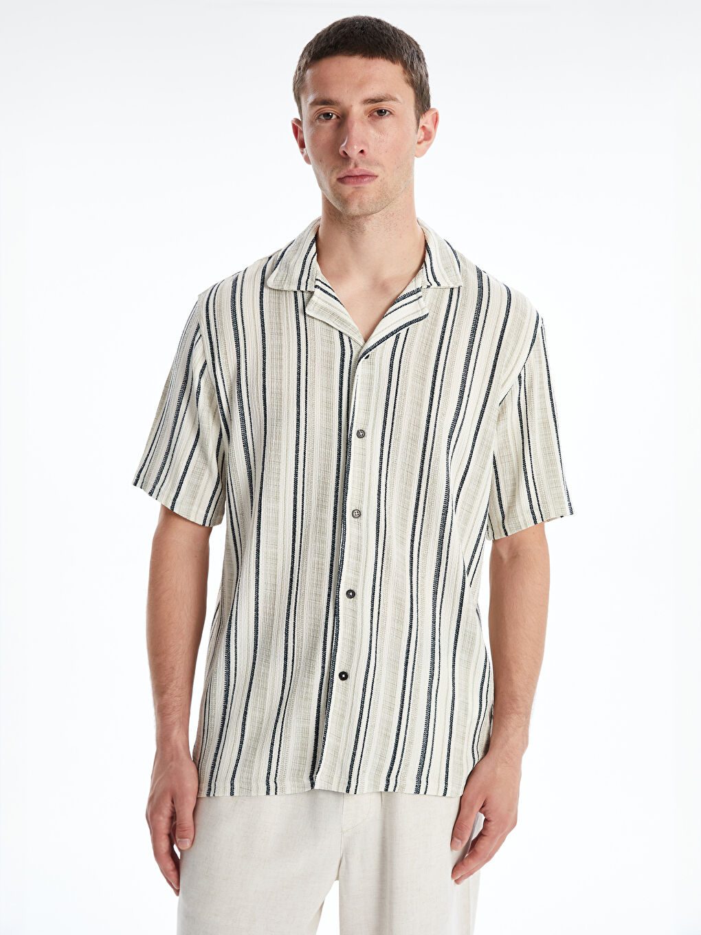 Regular Fit Short Sleeve Striped Men's Shirt -S5O187Z8-LSJ