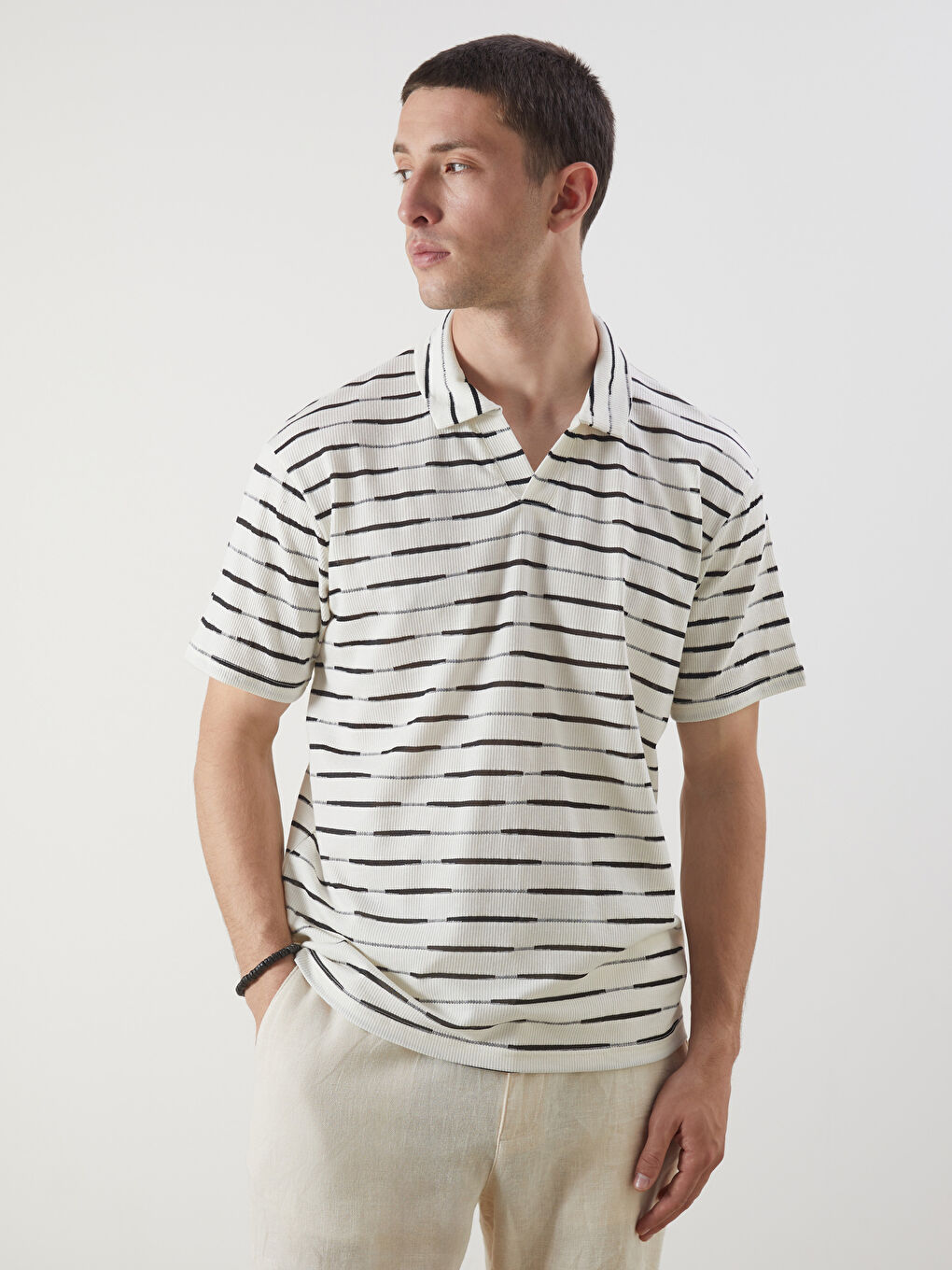 Polo Neck Striped Men's T-Shirt -S5O188Z8-LFC