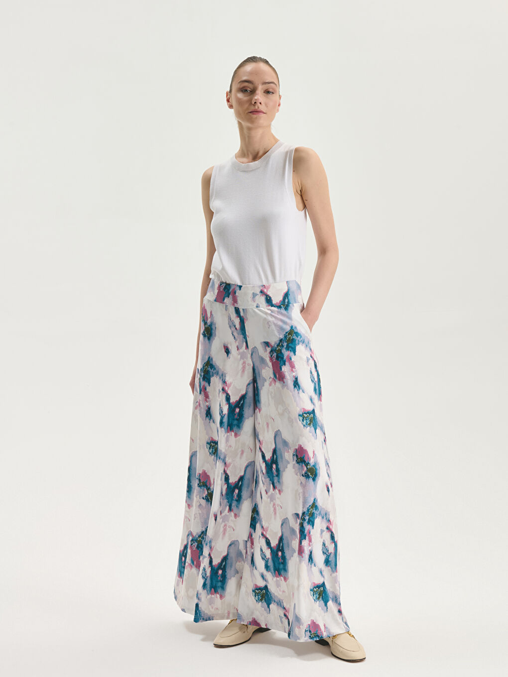 Elasticated Waist Patterned Women's Trousers -S5O196Z8-LQQ