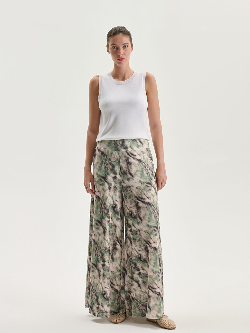 Elasticated Waist Patterned Women's Trousers -S5O196Z8-LRR