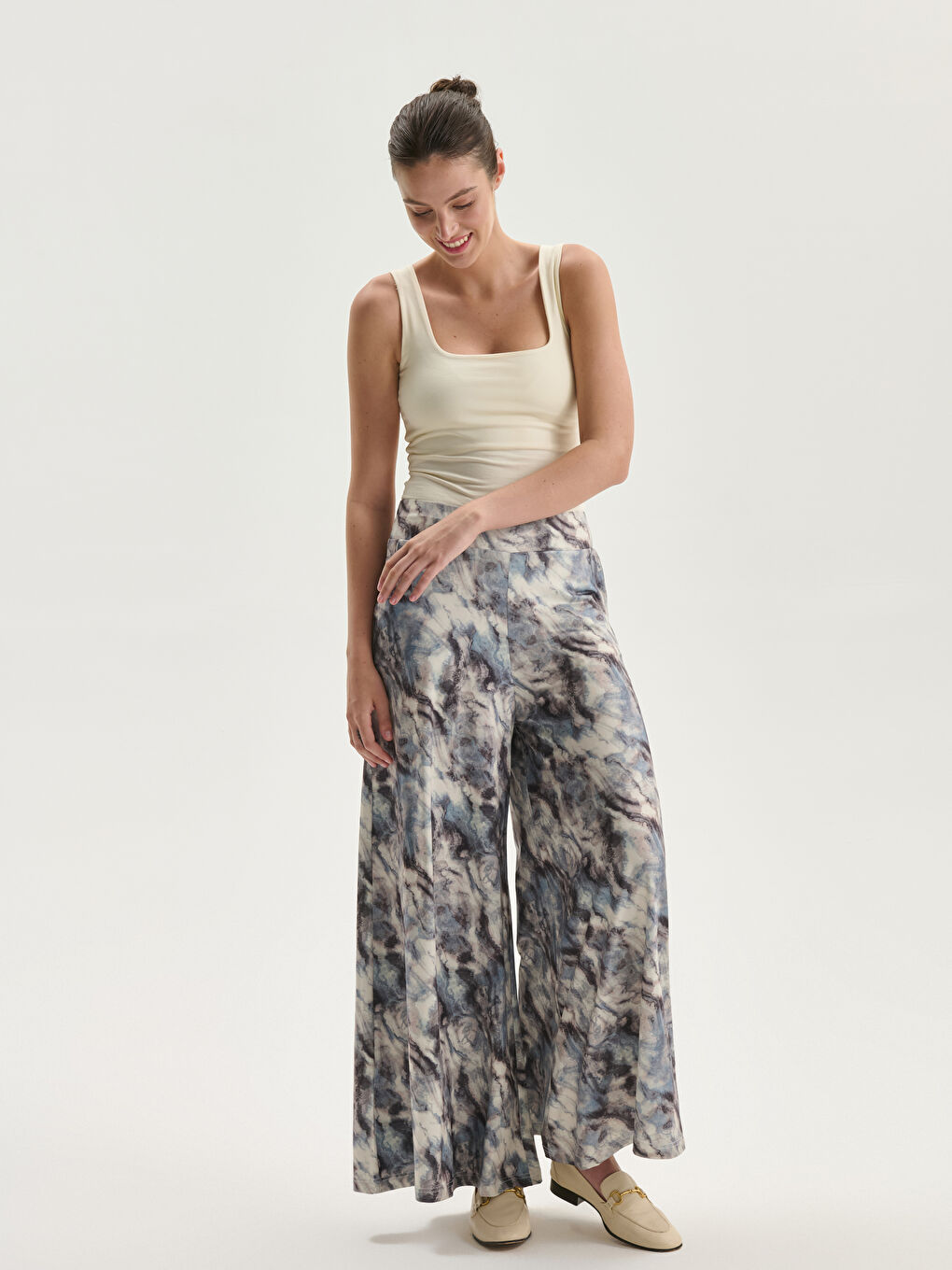 Elasticated Waist Patterned Women's Trousers -S5O196Z8-LRW