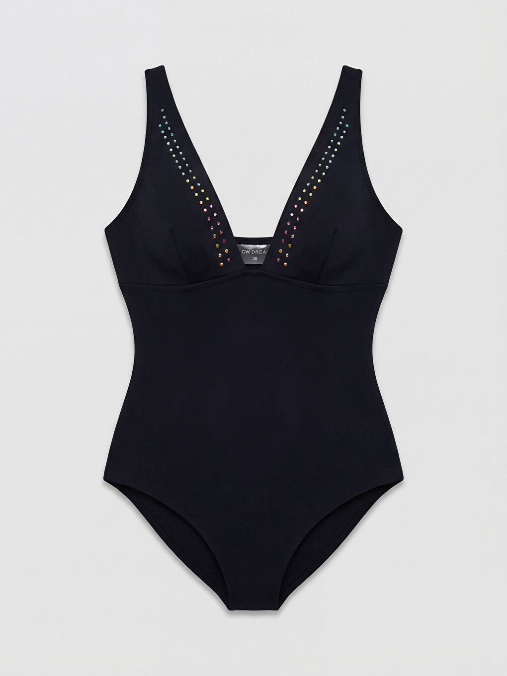 Siyah Taşlı Çıkarılabilir Pedli Kadın Mayo