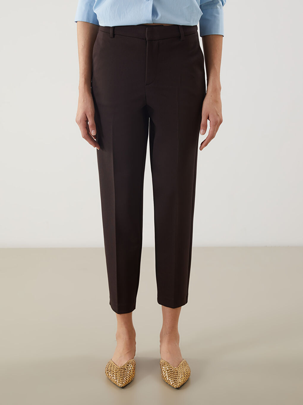 Kahverengi Dar Fit Kadın Pantolon-1