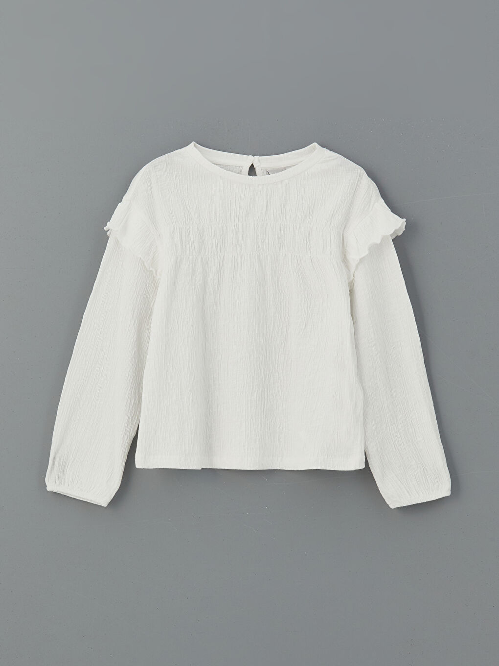 Ekru Bisiklet Yaka Fırfır Detaylı Kız Çocuk Tişört