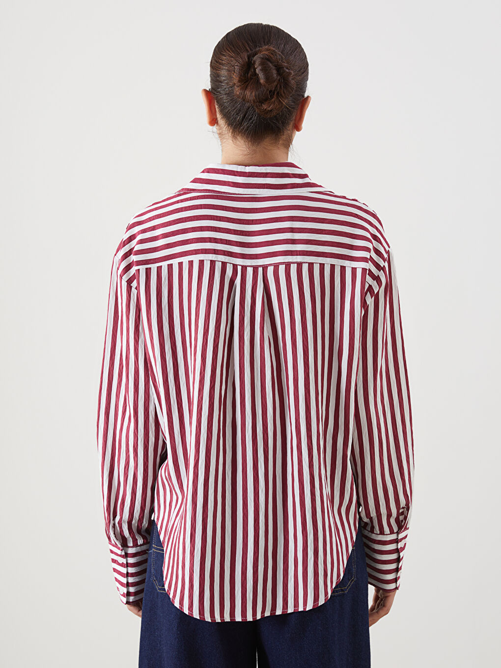 Kırmızı Çizgili Oversize Kadın Gömlek-3