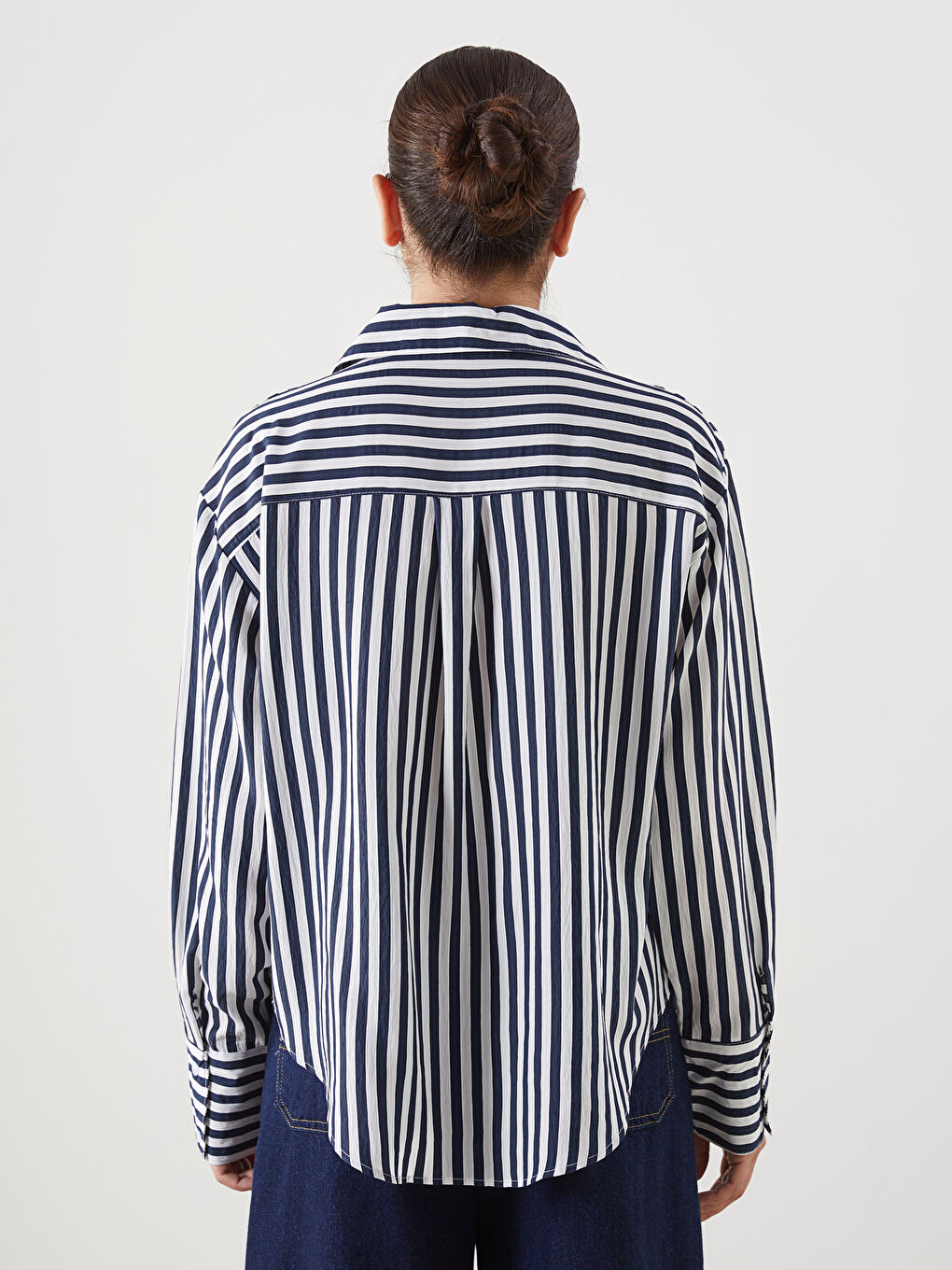 Mavi Çizgili Oversize Kadın Gömlek-3