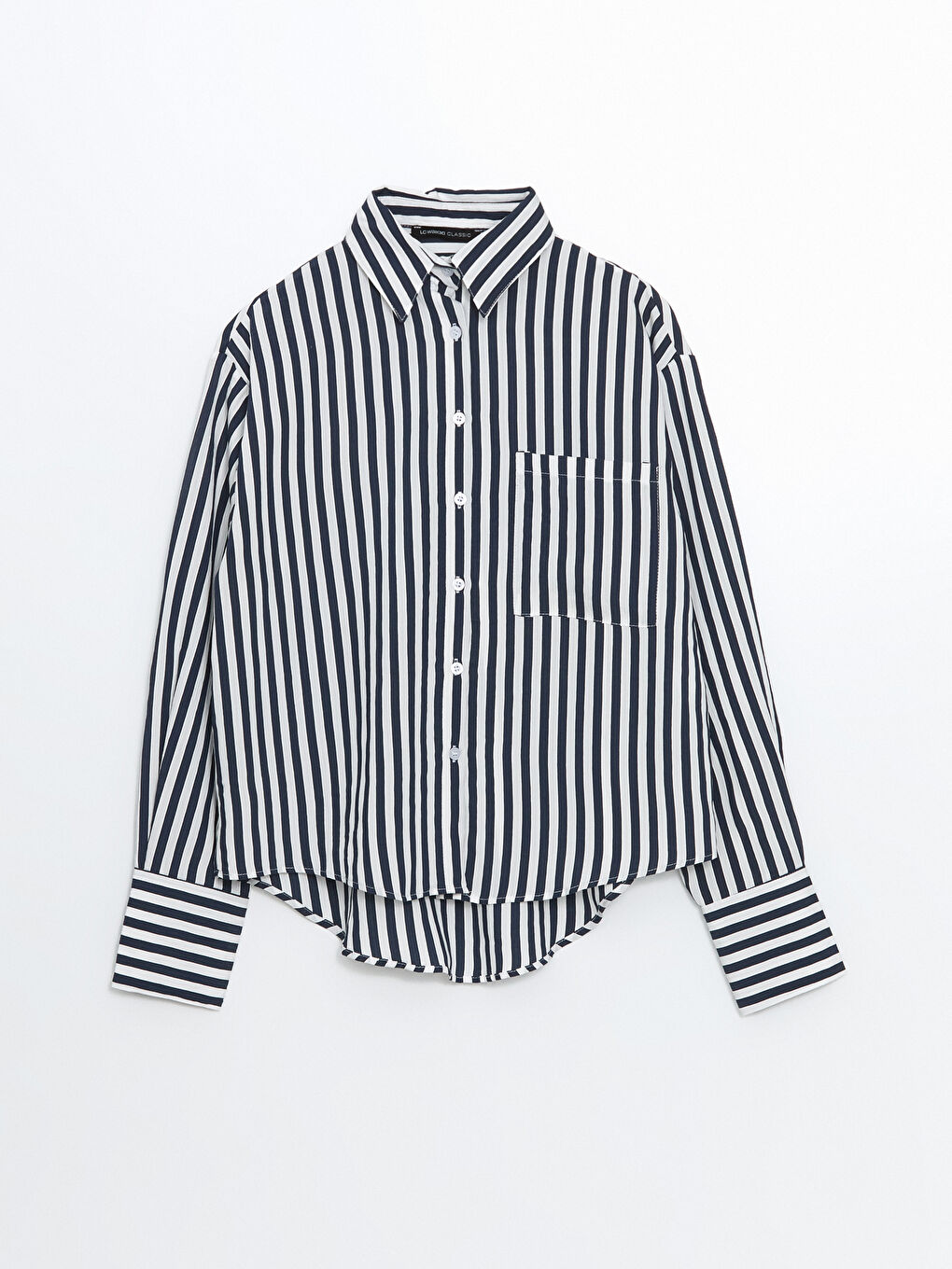 Mavi Çizgili Oversize Kadın Gömlek-4