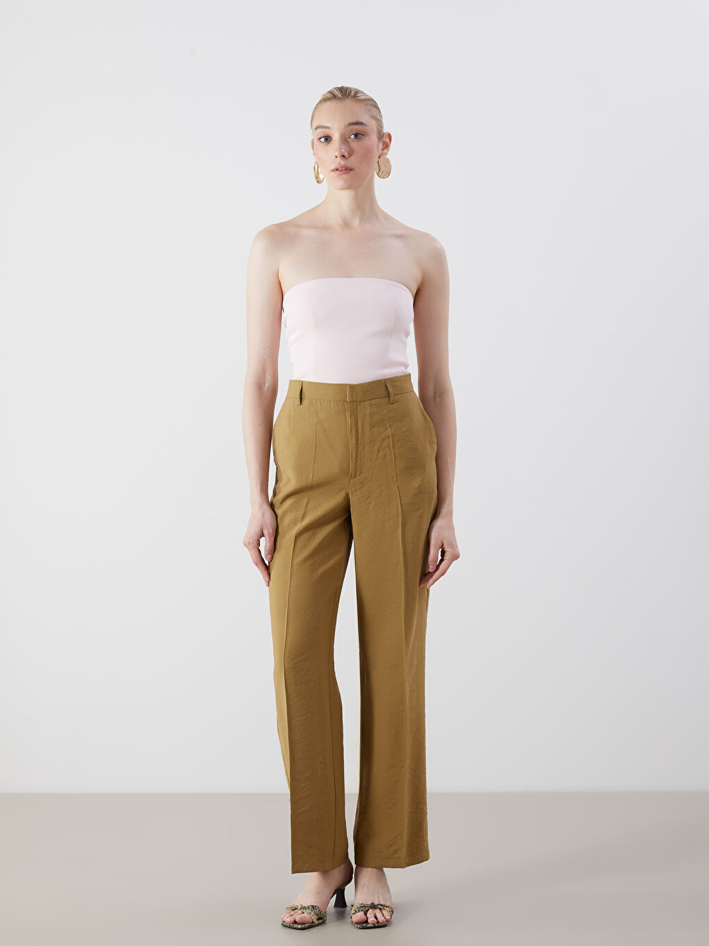 Yeşil Modal Karışımlı Kadın Pileli Pantolon