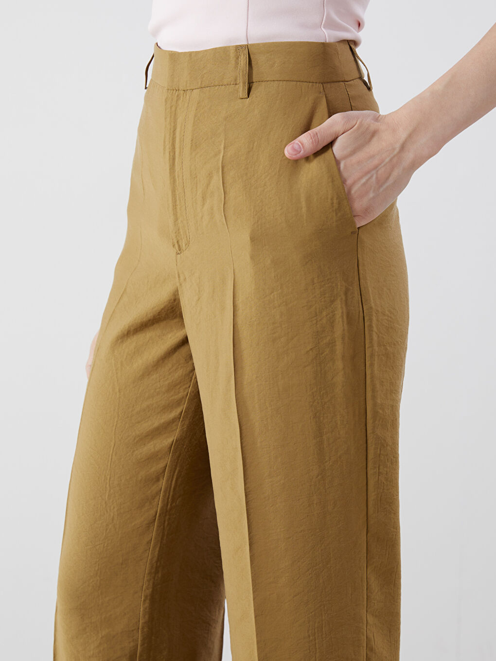 Yeşil Modal Karışımlı Kadın Pileli Pantolon-2