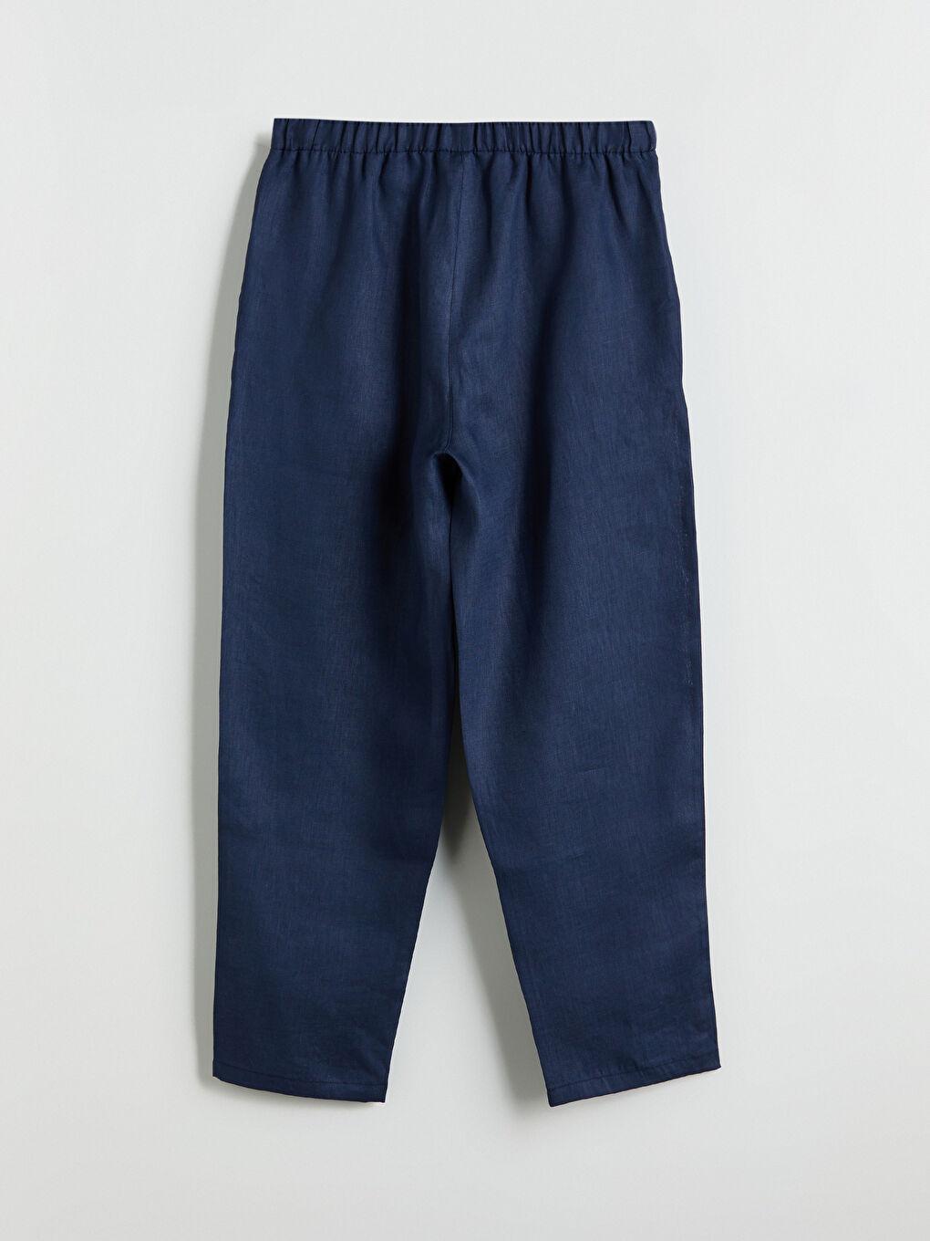 Lacivert Beli Lastikli %100 Keten Kadın Pantolon-5