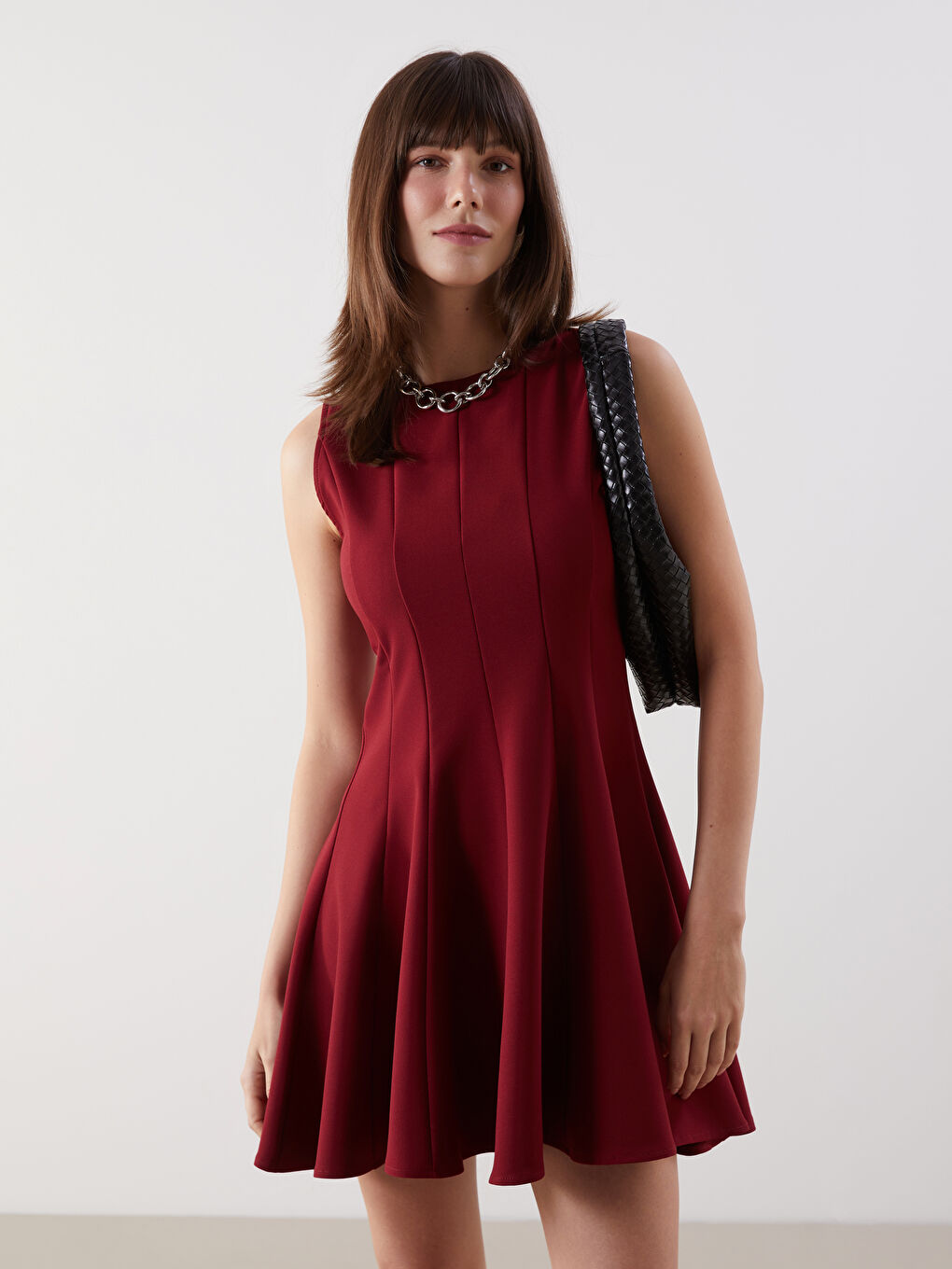 LCW Comfort Bordo Kloş Mini Elbise