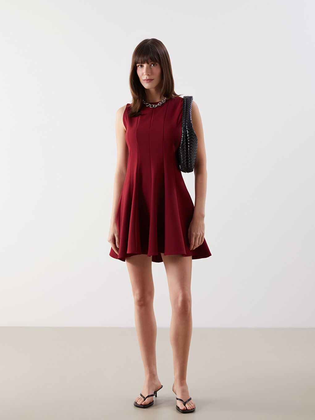 LCW Comfort Bordo Kloş Mini Elbise - 1