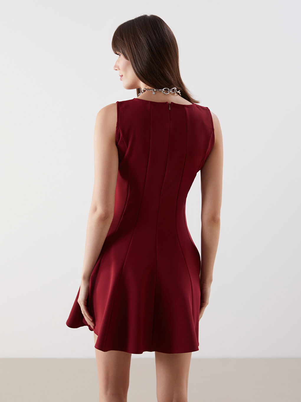 LCW Comfort Bordo Kloş Mini Elbise - 3