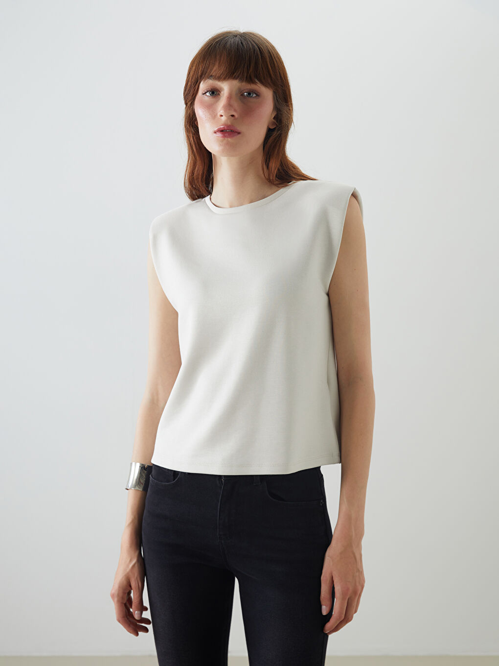 Crew Neck Blouse with Shoulder Pads -S5O289Z8-VF5