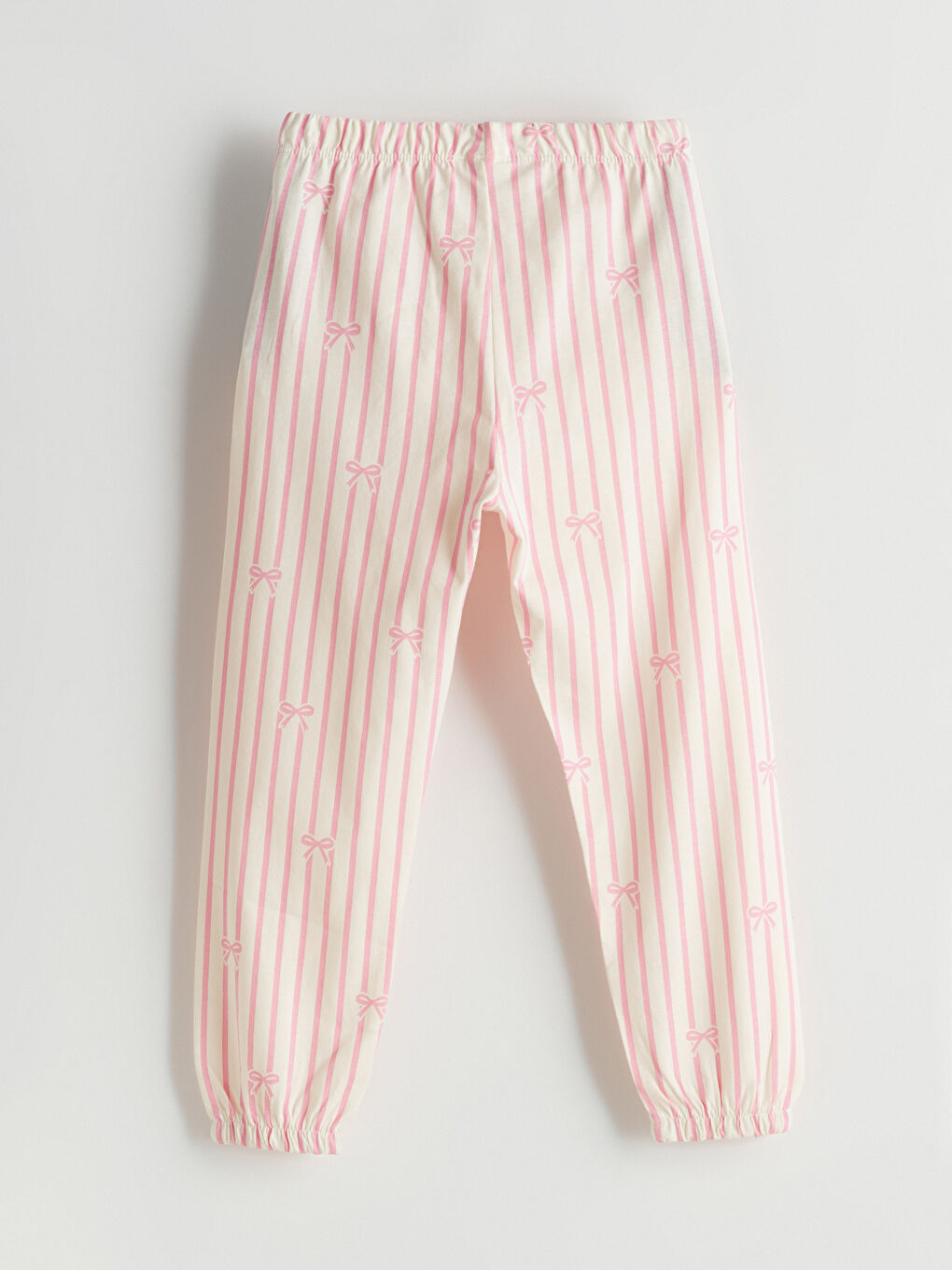 Ekru Beli Lastikli Çizgili Kız Çocuk Pijama Alt-1