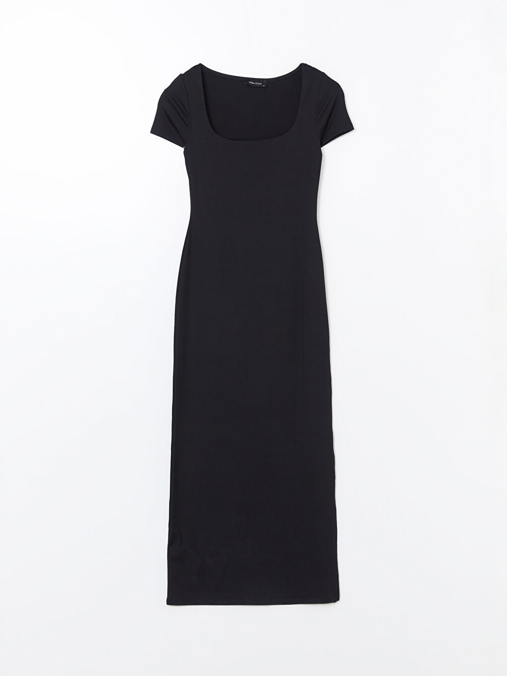 Siyah Kare Yaka Bodycon Elbise-4