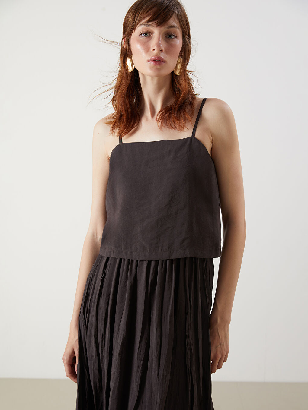 Square Collar Modal Blend Dress -S5O310Z8-HCQ