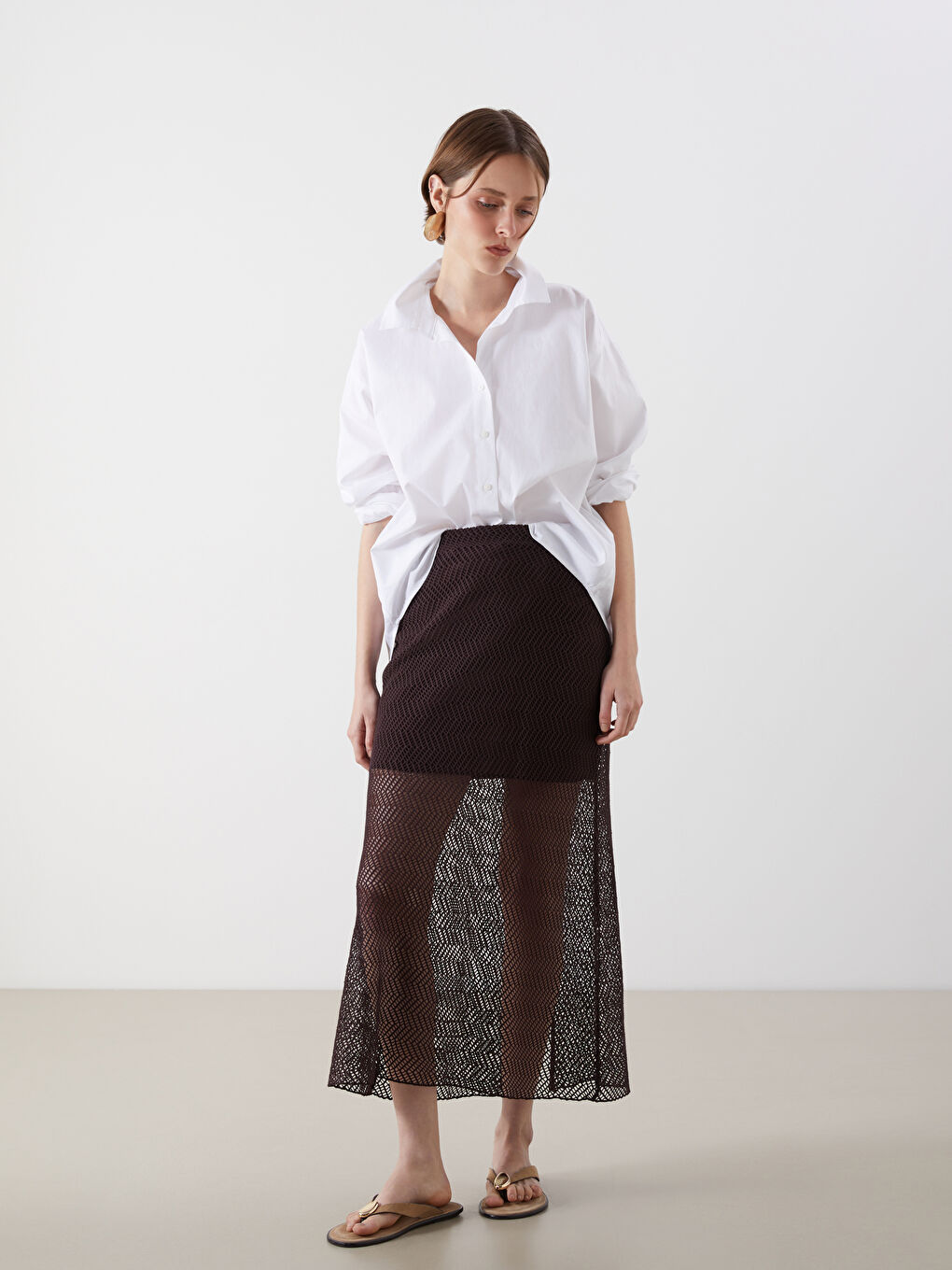 Kahverengi Beli Lastikli Ajurlu Etek