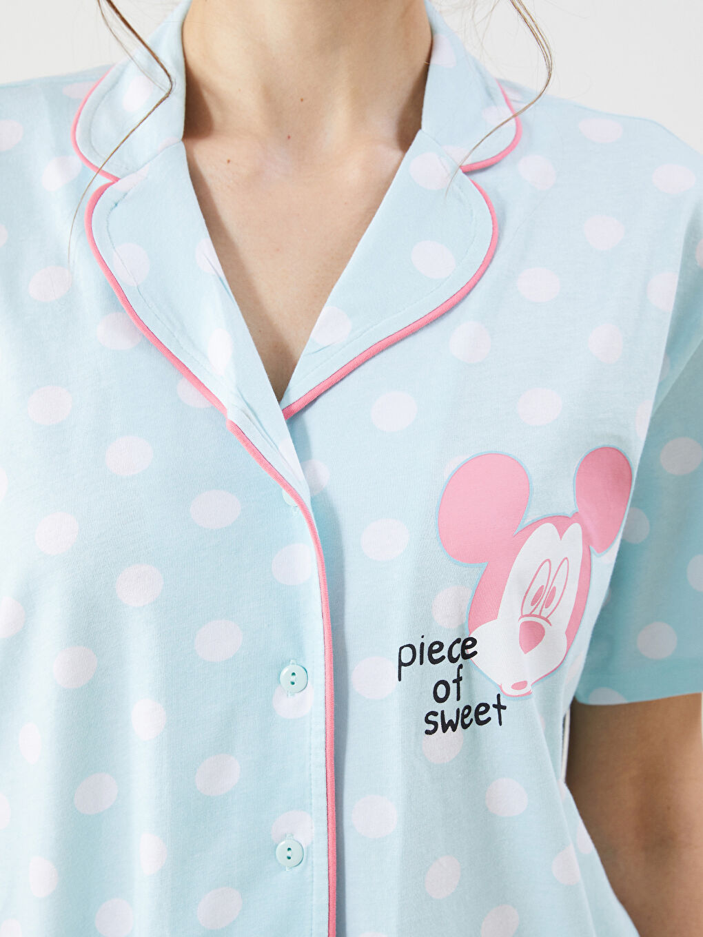 Mavi Mickey Mouse Baskılı Kadın Pijama Takımı-2