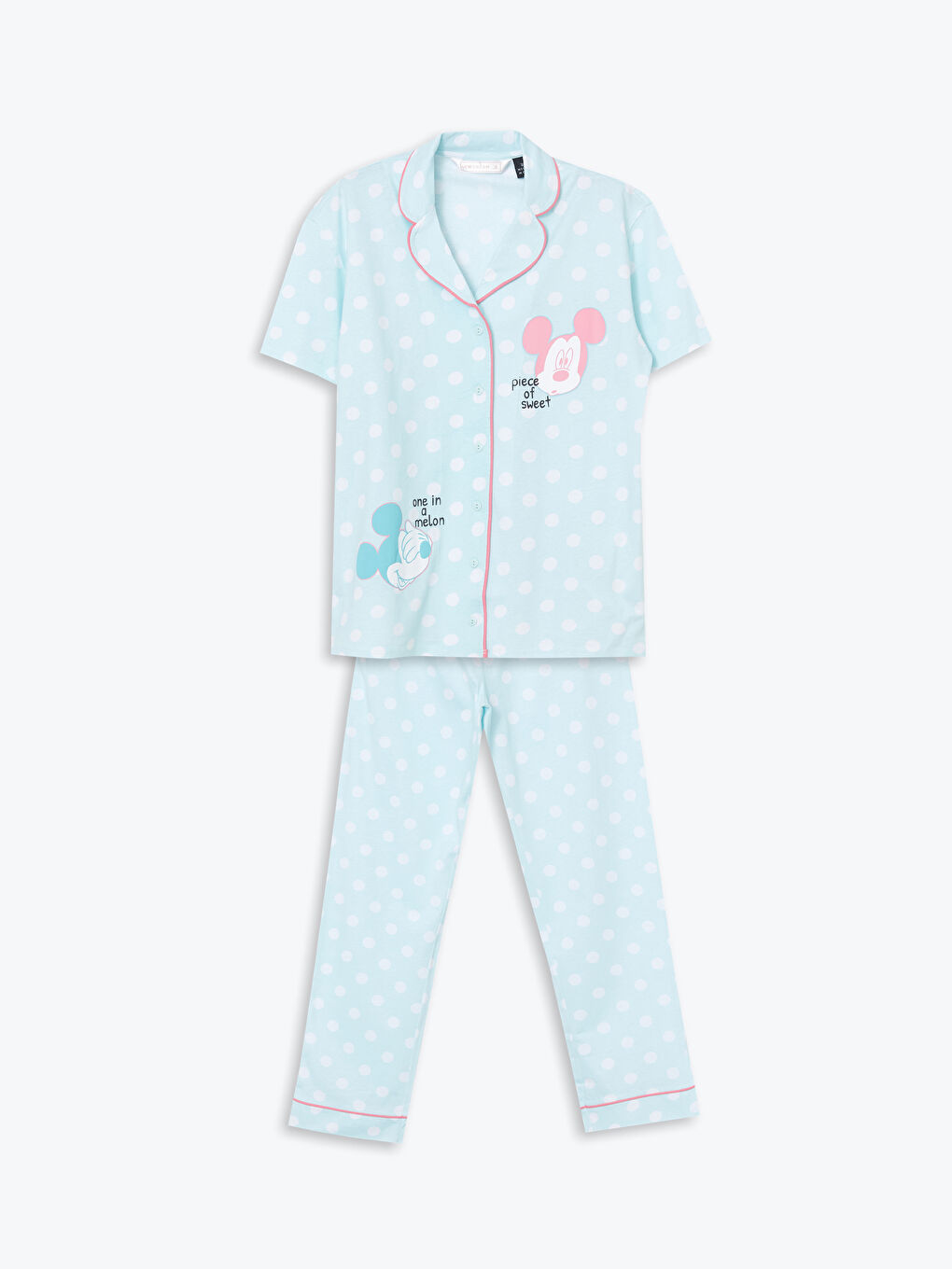 Mavi Mickey Mouse Baskılı Kadın Pijama Takımı-4