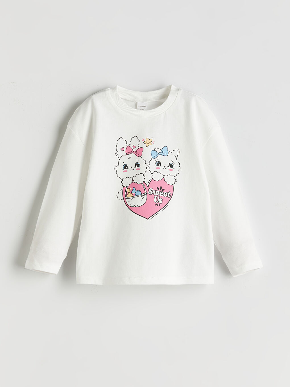 Ekru Bisiklet Yaka Baskılı Kız Çocuk Pijama Üst