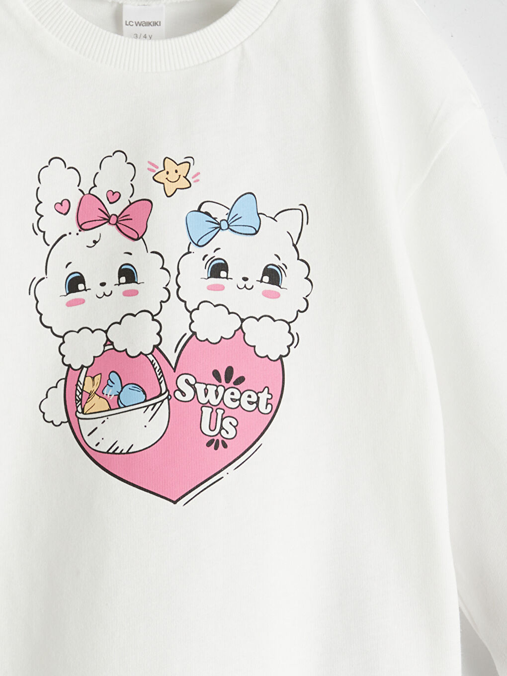 Ekru Bisiklet Yaka Baskılı Kız Çocuk Pijama Üst-1