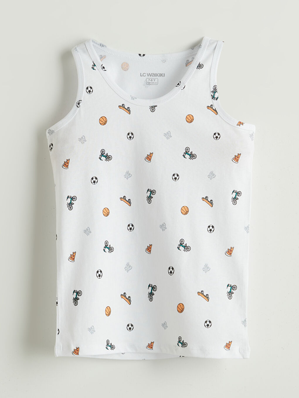 Beyaz Bisiklet Yaka Baskılı Erkek Çocuk Atlet