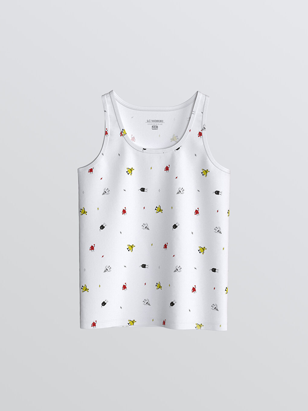 Beyaz Bisiklet Yaka Baskılı Erkek Çocuk Atlet