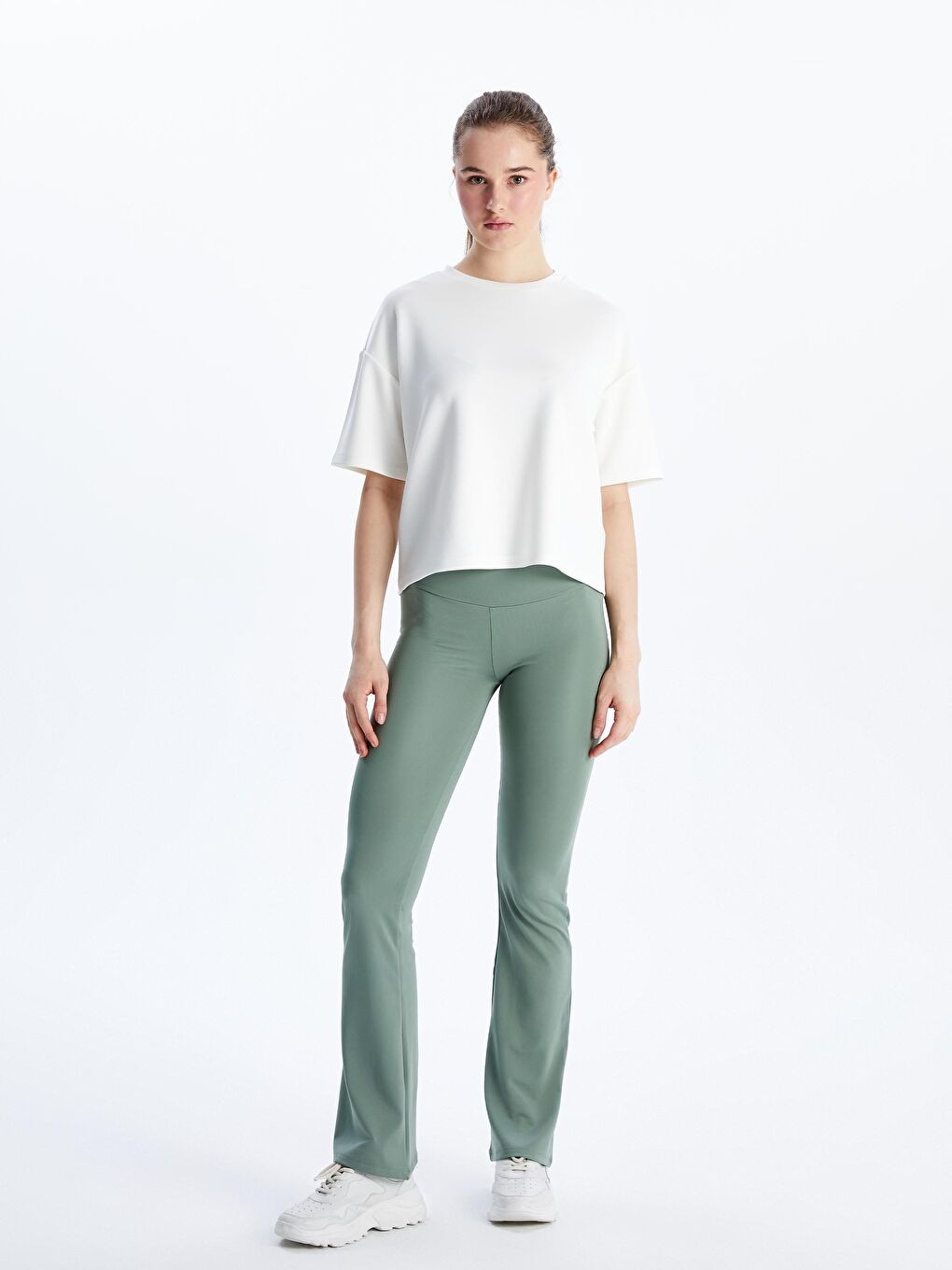 Elastic Waist Flared Women'S Sports Leggings -S5O470Z8-PNH