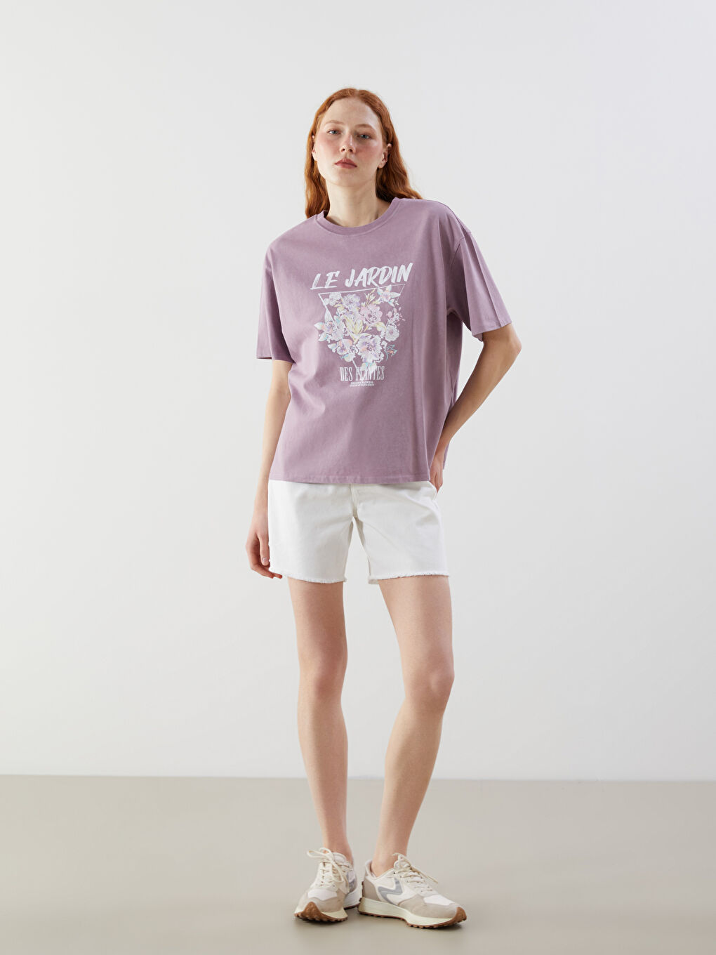 Crew Neck Floral Oversize Women's T-Shirt -S5O481Z8-GX4