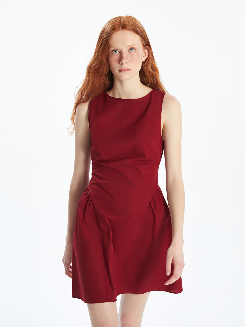 Crew Neck Ruched Mini Dress -S5O485Z8-EXC