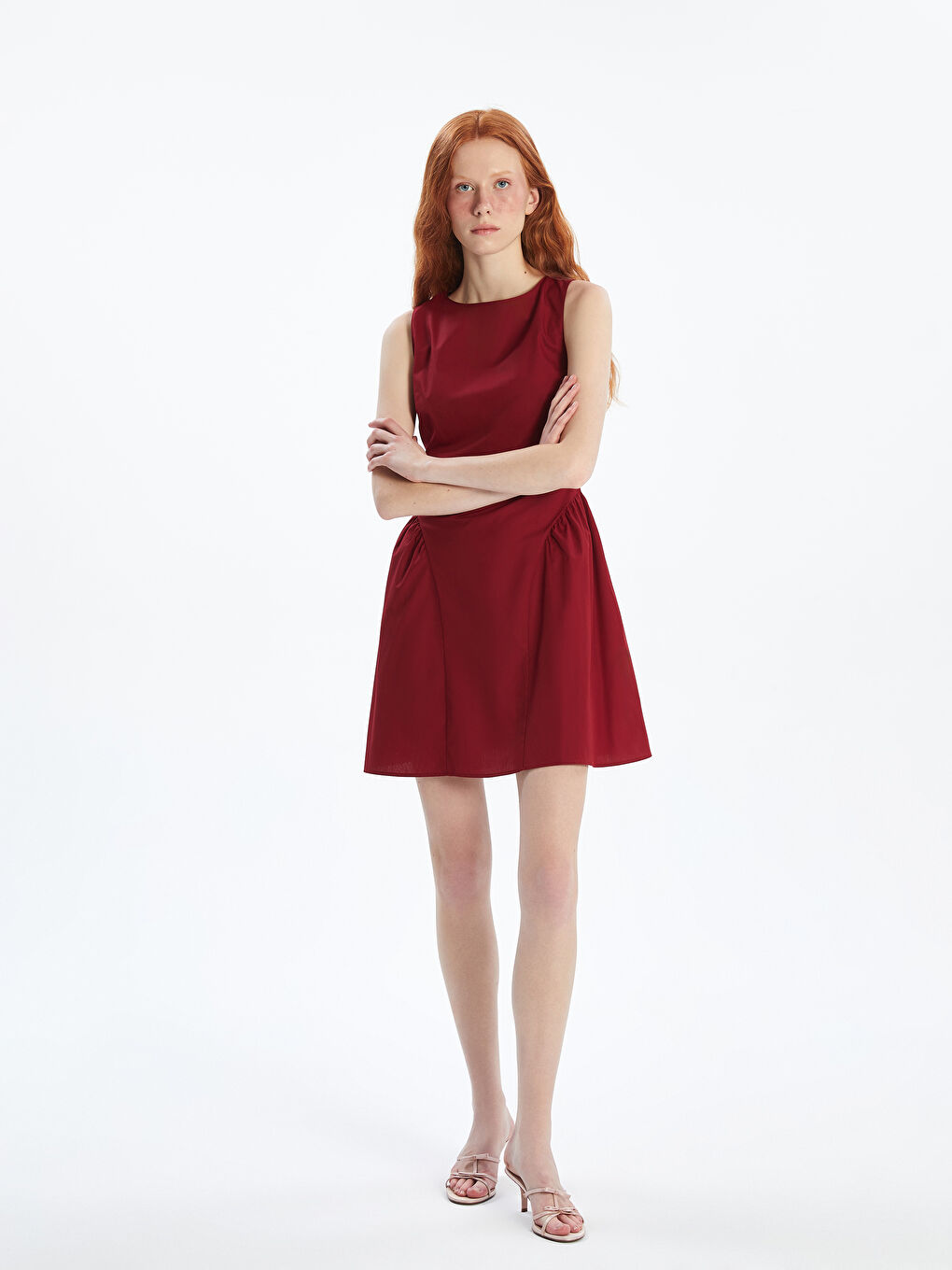 Crew Neck Ruched Mini Dress -S5O485Z8-EXC
