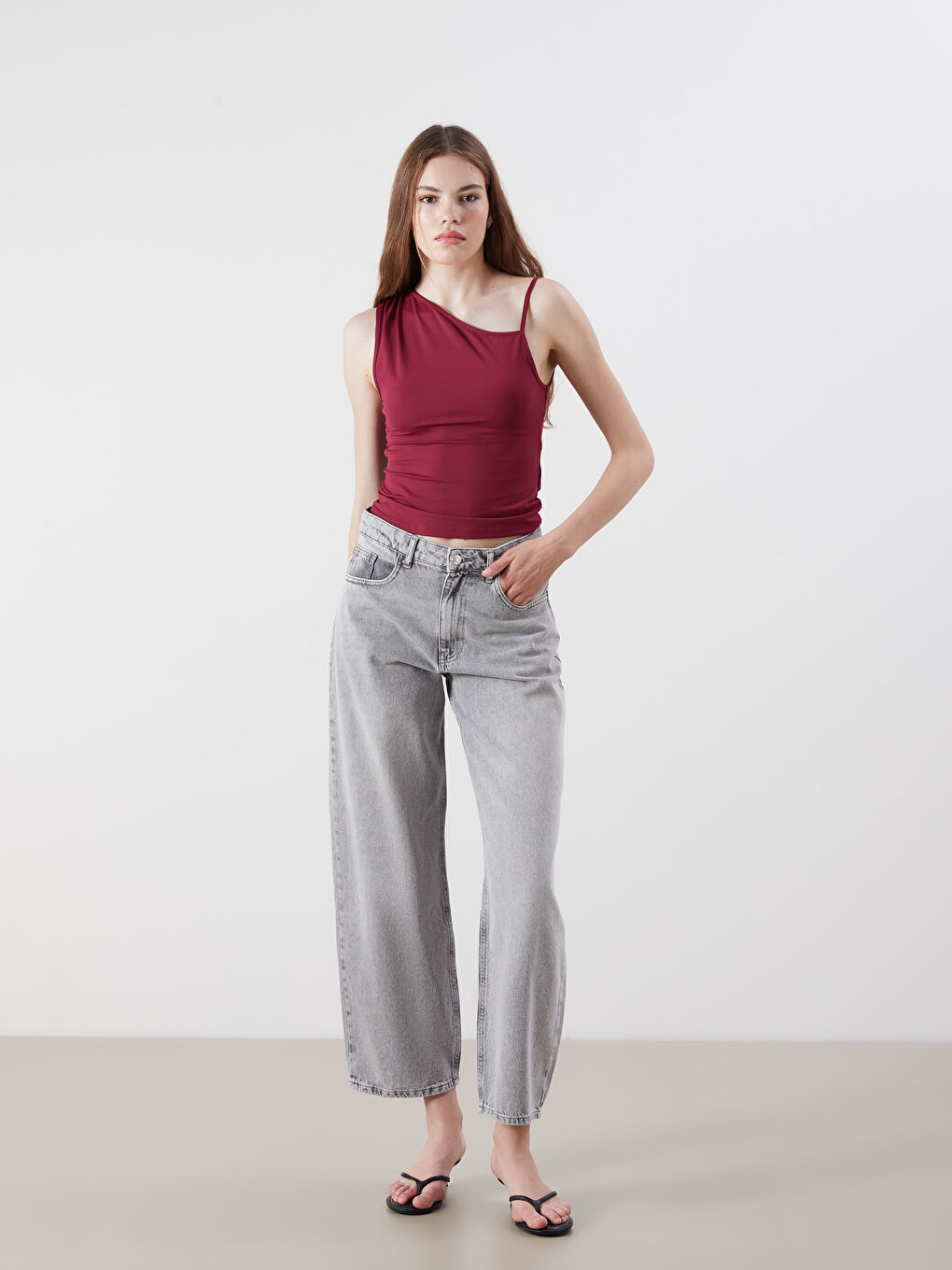 Gri Baggy Fit Kadın Jean Pantolon