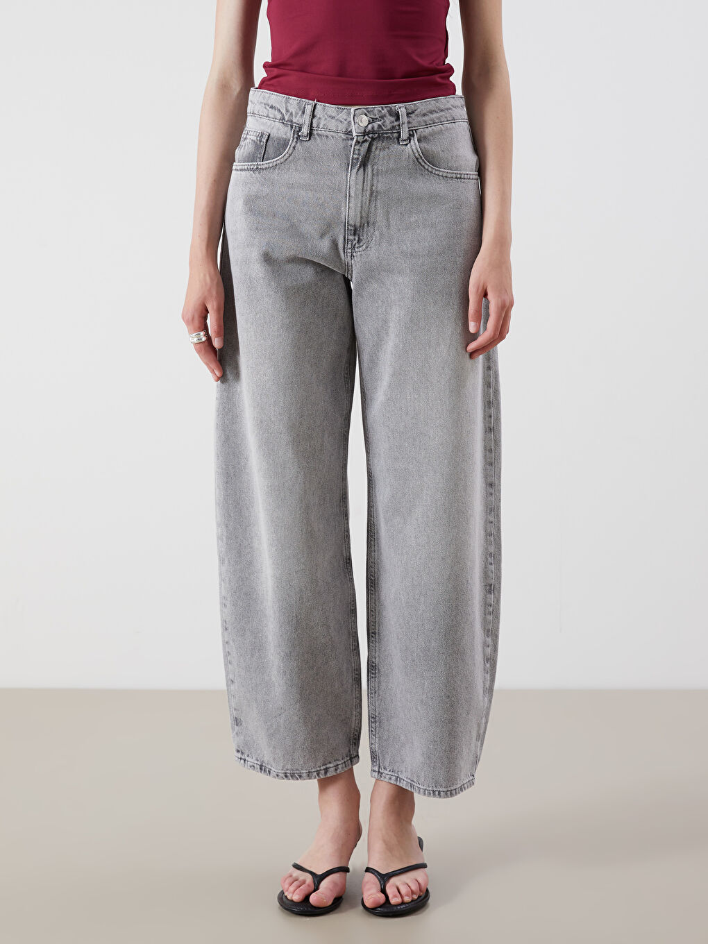 Gri Baggy Fit Kadın Jean Pantolon-1